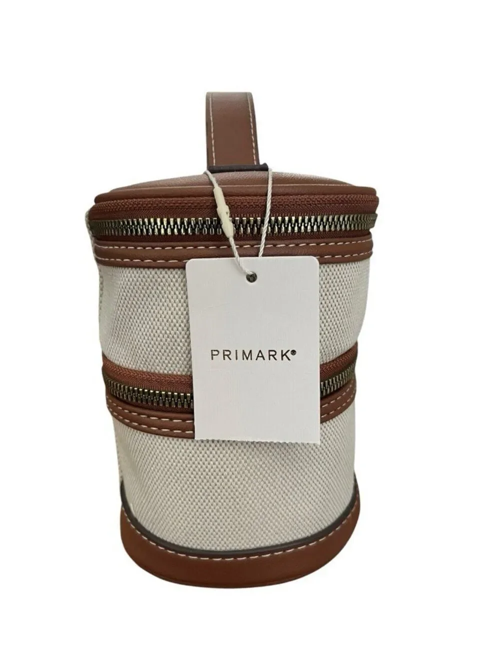 Primark Brown Beige Makeup Bag Cosmetic Travel Case Double Compartment NWT